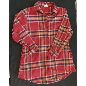 LuLaRoe Shirt Womens Medium Red Plaid Button Down Long Sleeve Tunic Pockets